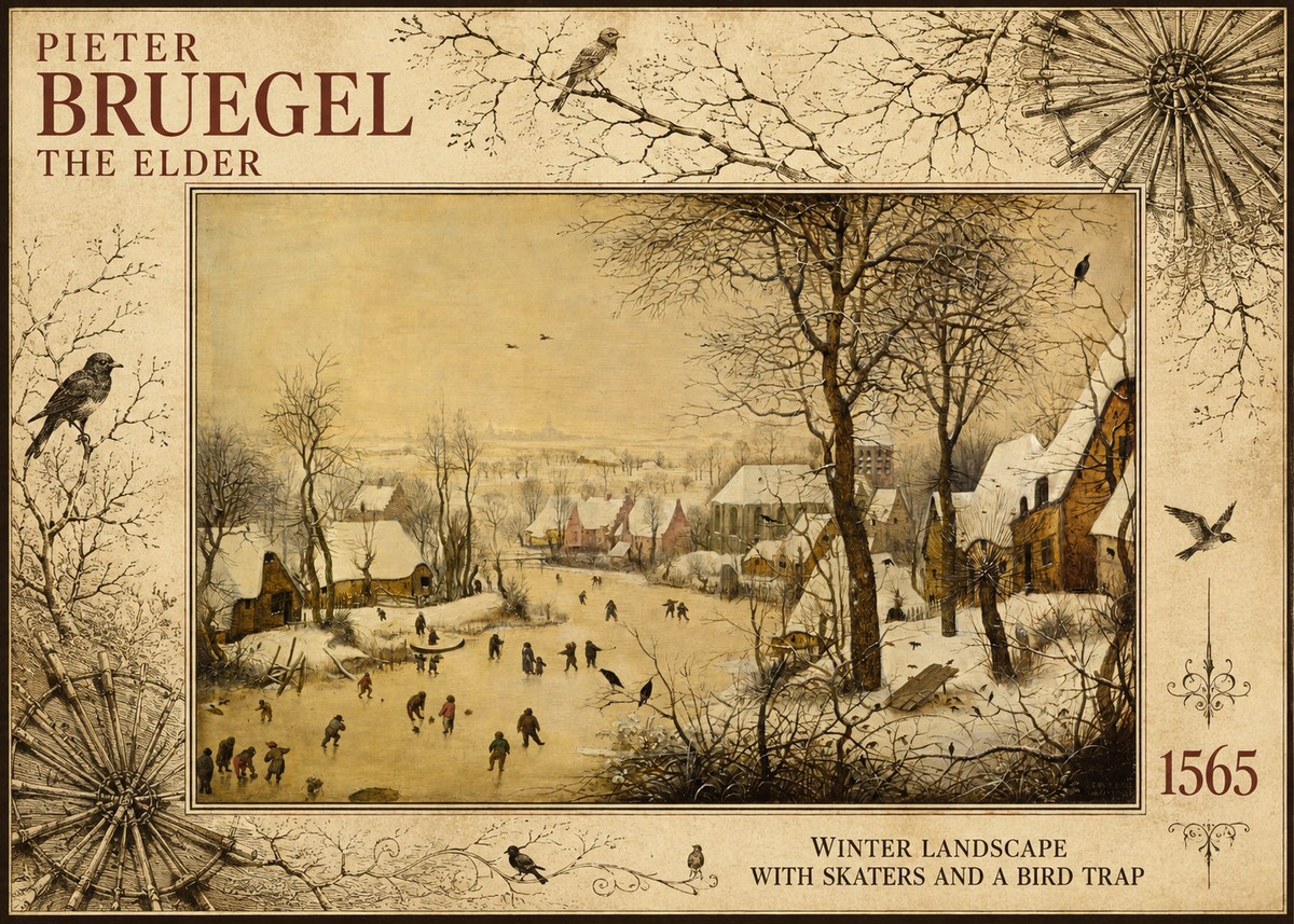 Pieter Bruegel Winter Landscape with Skaters and a Bird Trap No5 - Poszter