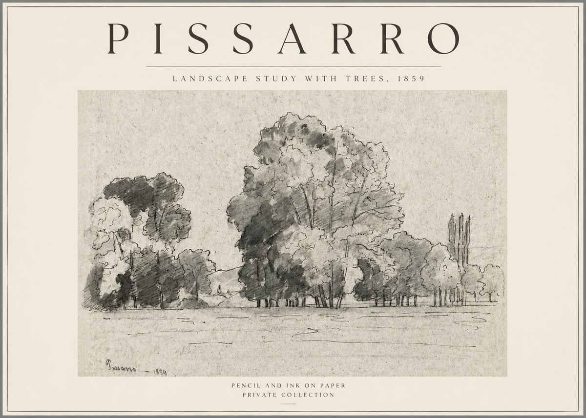 Pissarro Landscape Study with Trees No3 - Poszter