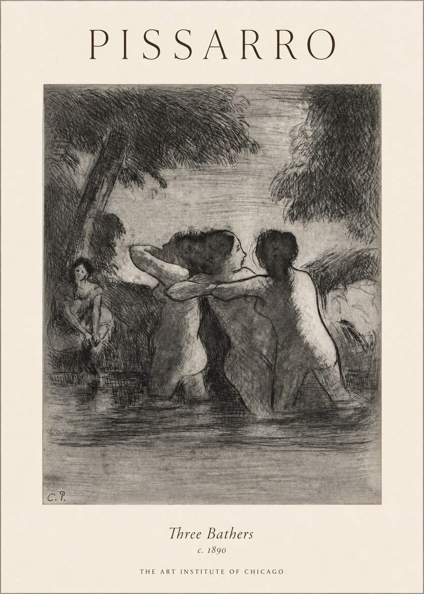 Pissarro Three Bathers No1 - Poszter