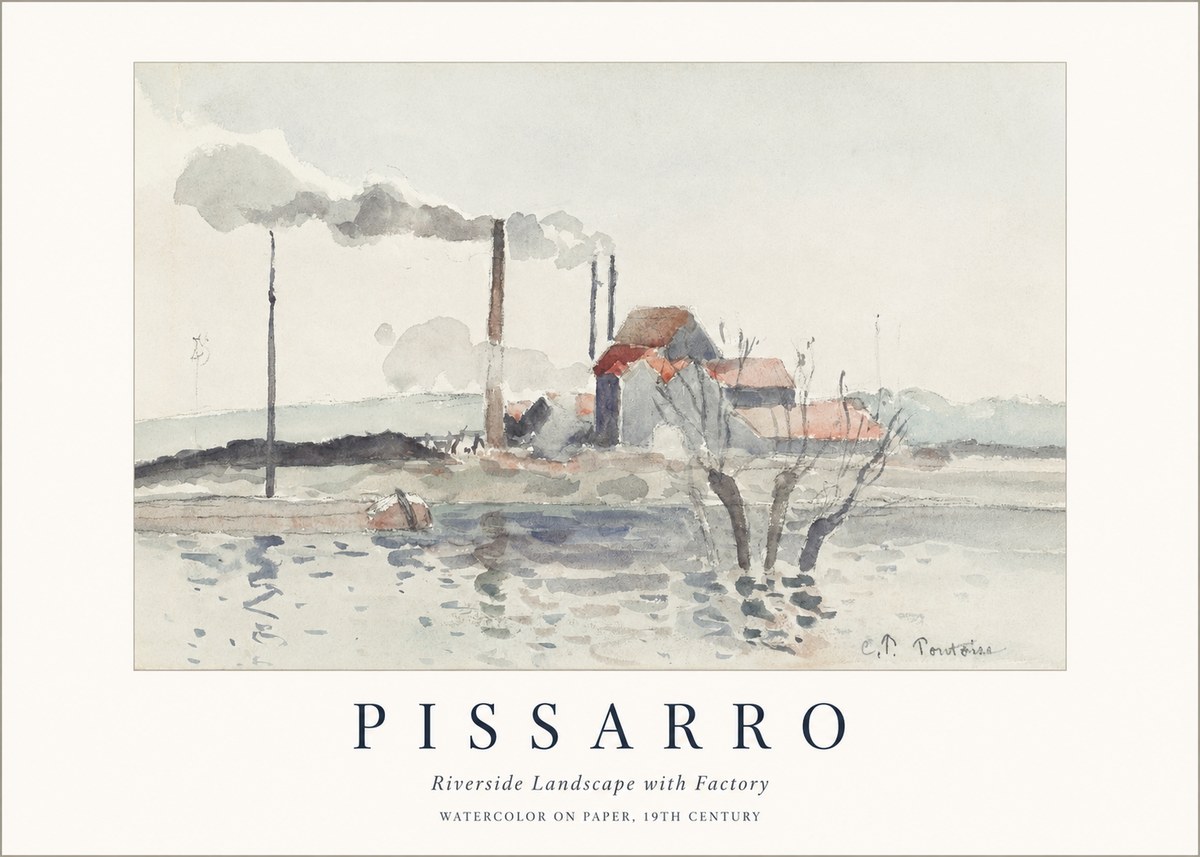 Pissarro Riverside Landscape with Factory No1 - Poszter