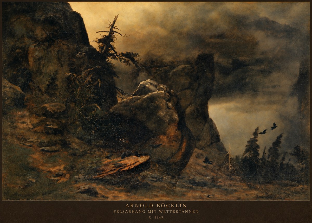 Arnold Böcklin Felsabhang Mit Wettertannen No2 - Poszter