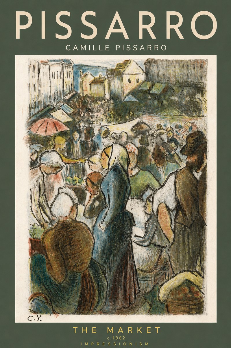 Pissarro The Market, Pontoise No2 - Poszter