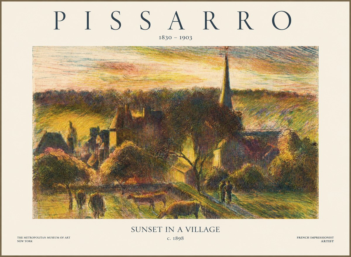 Pissarro Sunset in a Village No1 - Poszter
