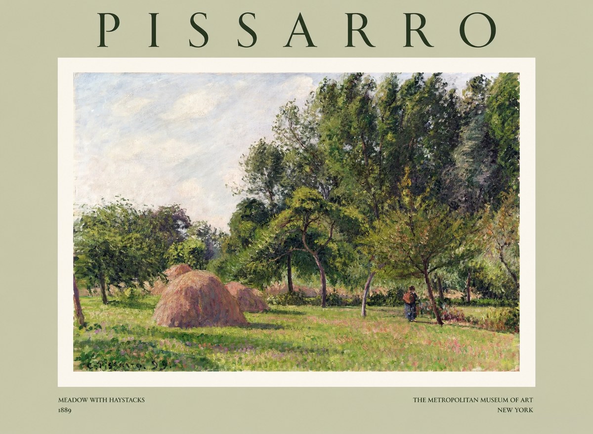 Pissarro Meadow with Haystacks No1 - Poszter