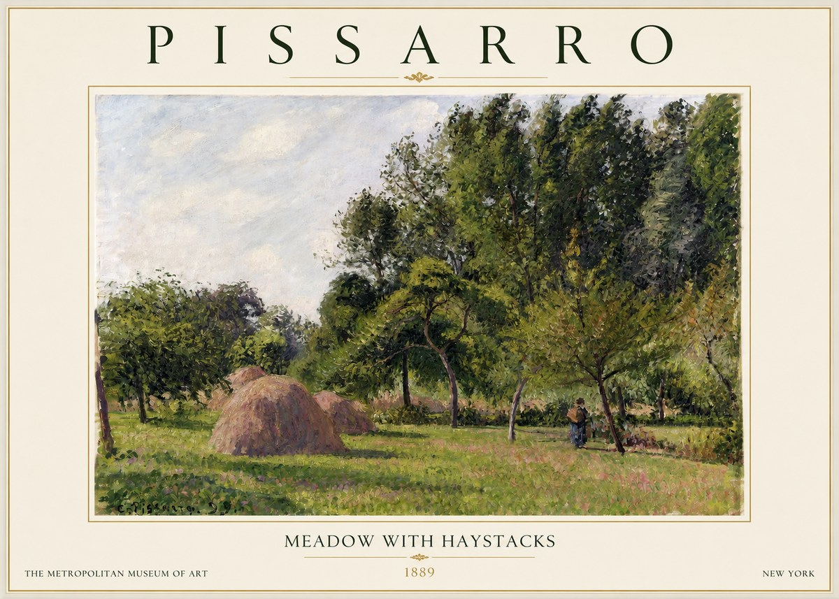Pissarro Meadow with Haystacks No2 - Poszter