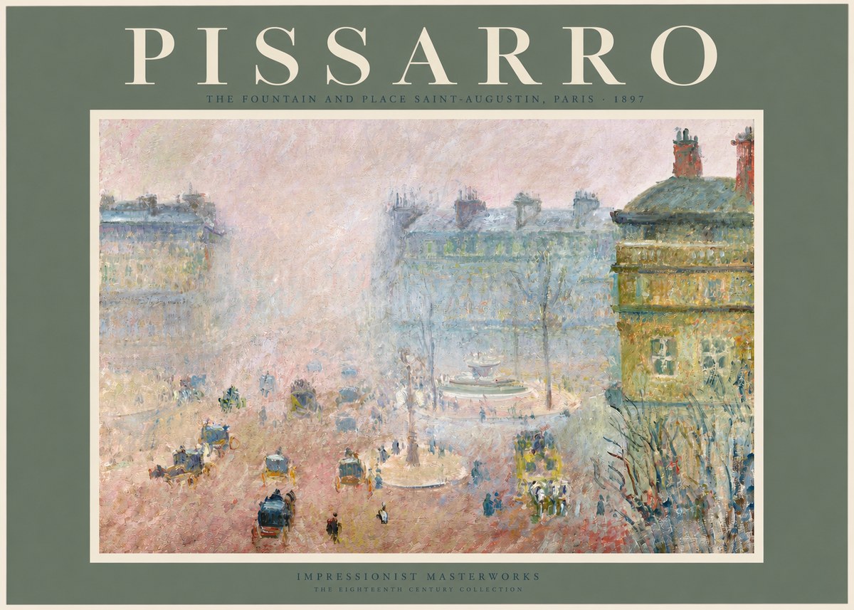 Pissarro The Fountain and Place Saint-augustin, Paris No2 - Poszter