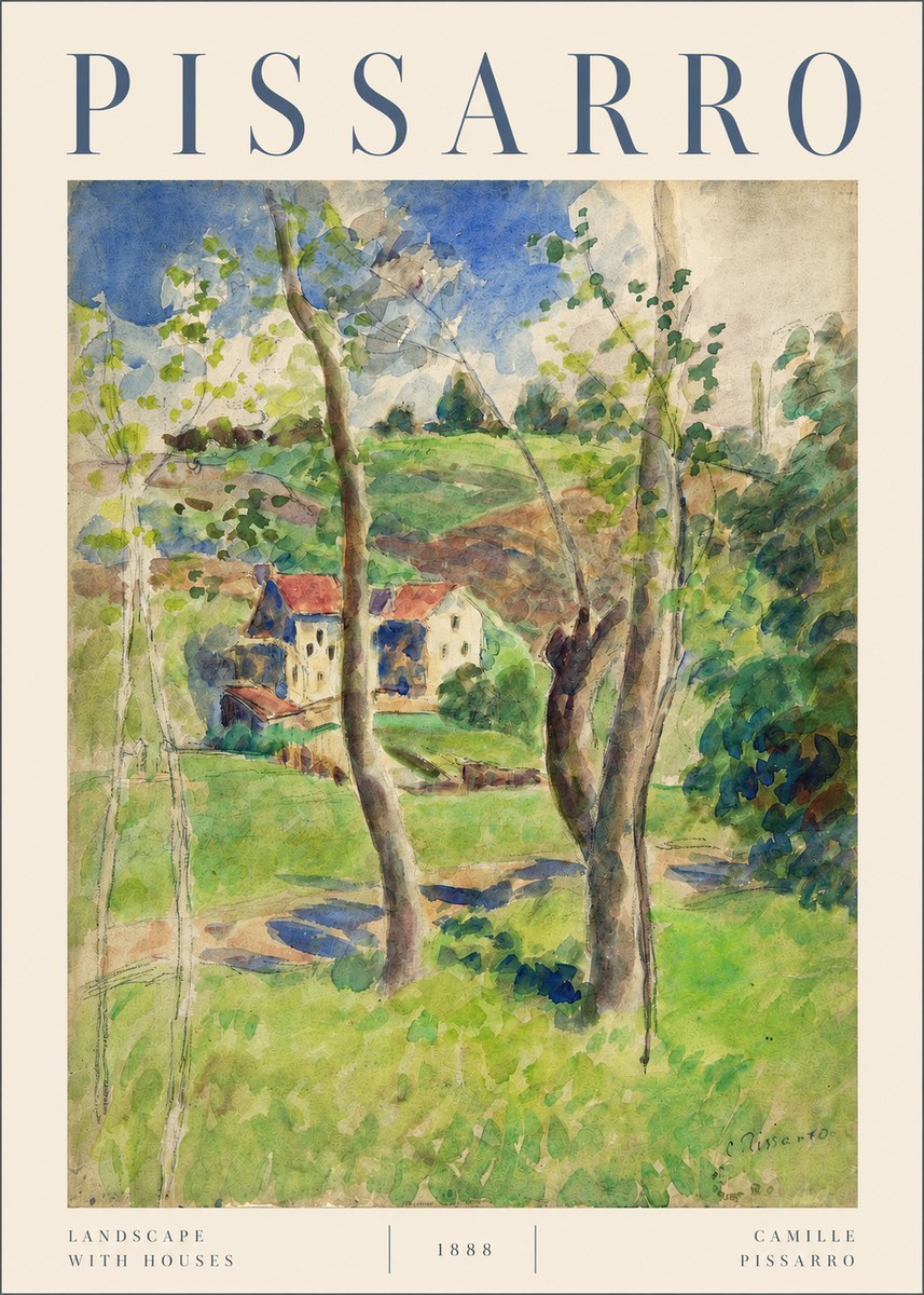 Pissarro Landscape with Houses No3 - Poszter