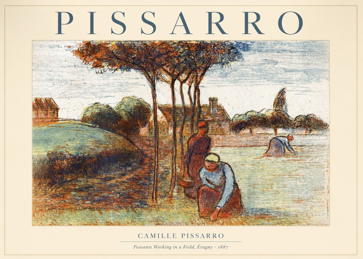Pissarro Peasants Working in a Field, Éragny · 1887 No1 - Poszter