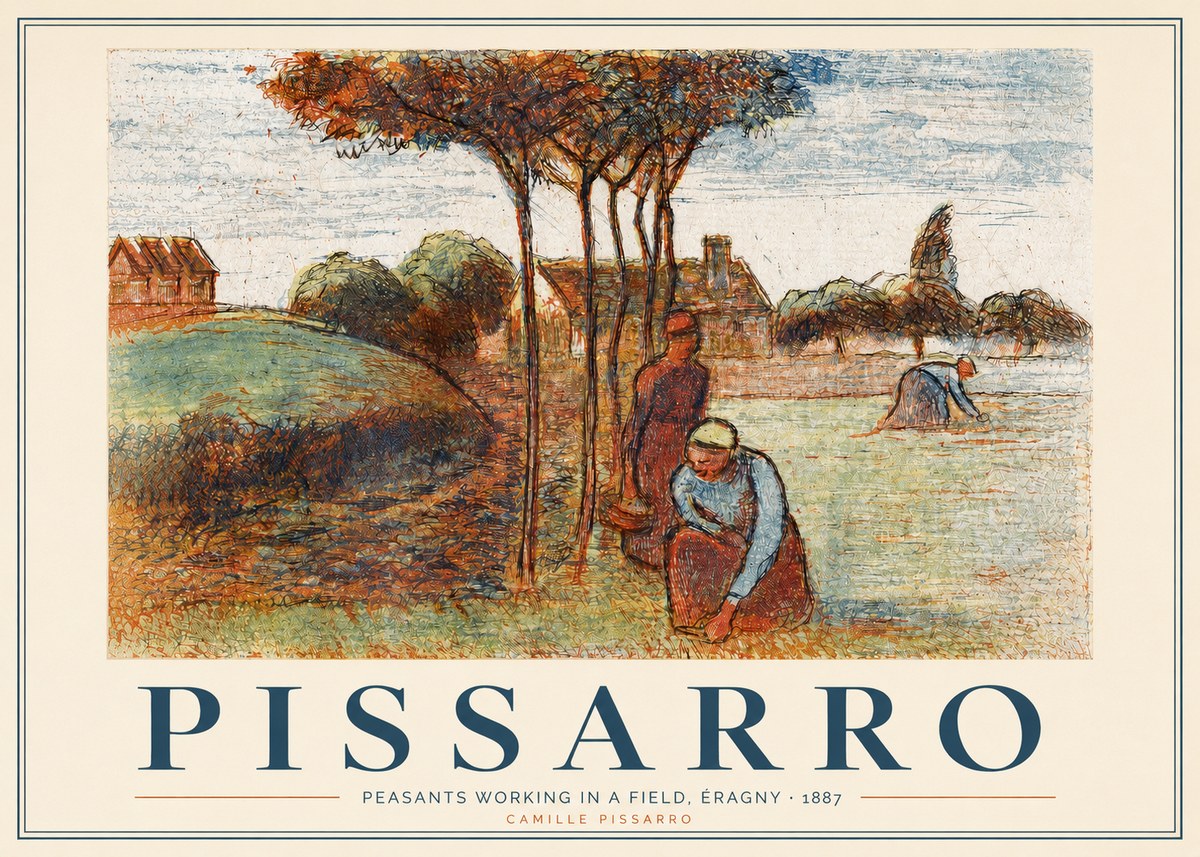Pissarro Peasants Working in a Field, Éragny · 1887 No3 - Poszter