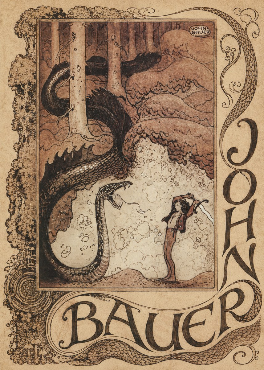 John Bauer The Boy and the Serpent No3 - Poszter
