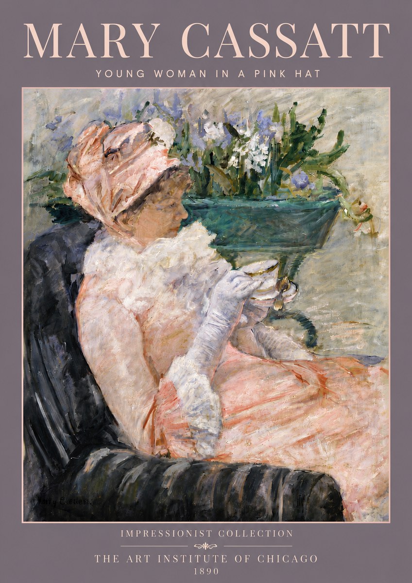 Mary Cassatt Young Woman in a Pink Hat No5 - Poszter