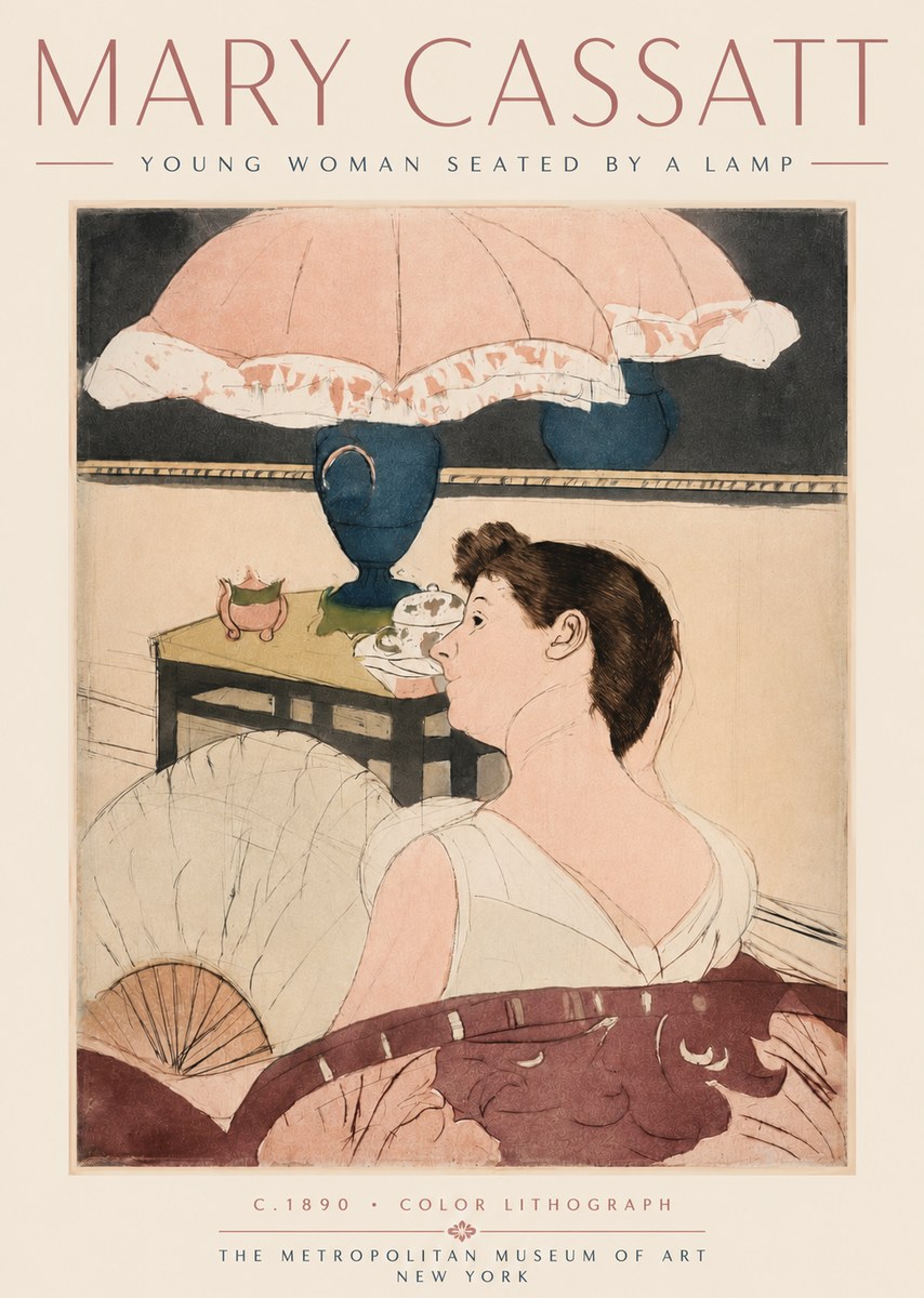 Mary Cassatt Young Woman Seated by a Lamp No4 - Poszter