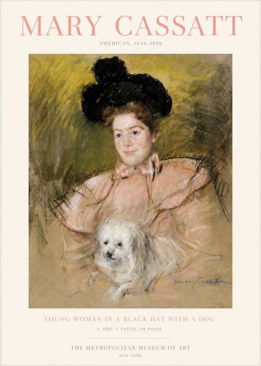 Mary Cassatt Young Woman in a Black Hat with a Dog No4 - Poszter