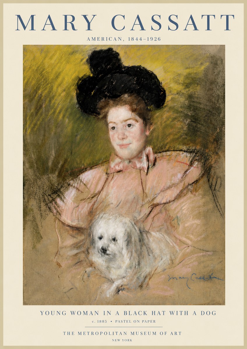 Mary Cassatt Young Woman in a Black Hat with a Dog No5 - Poszter