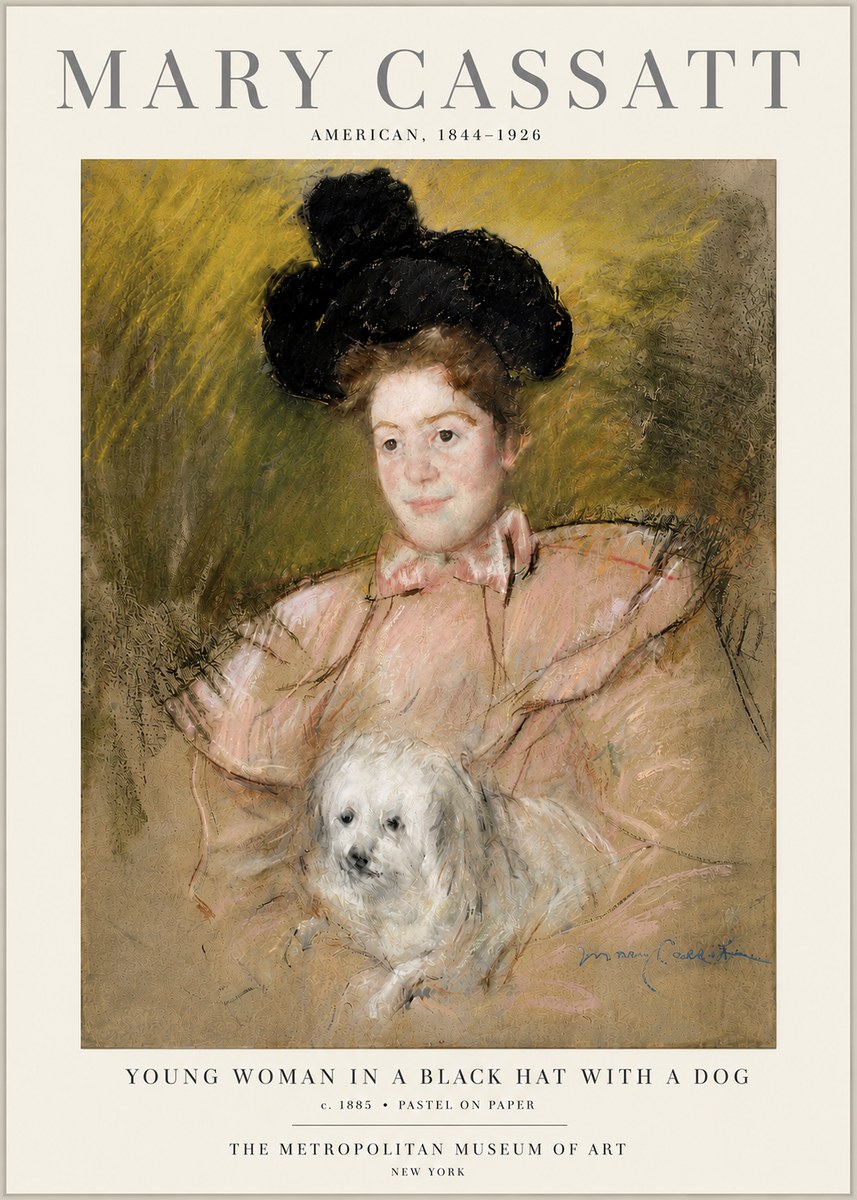 Mary Cassatt Young Woman in a Black Hat with a Dog No6 - Poszter