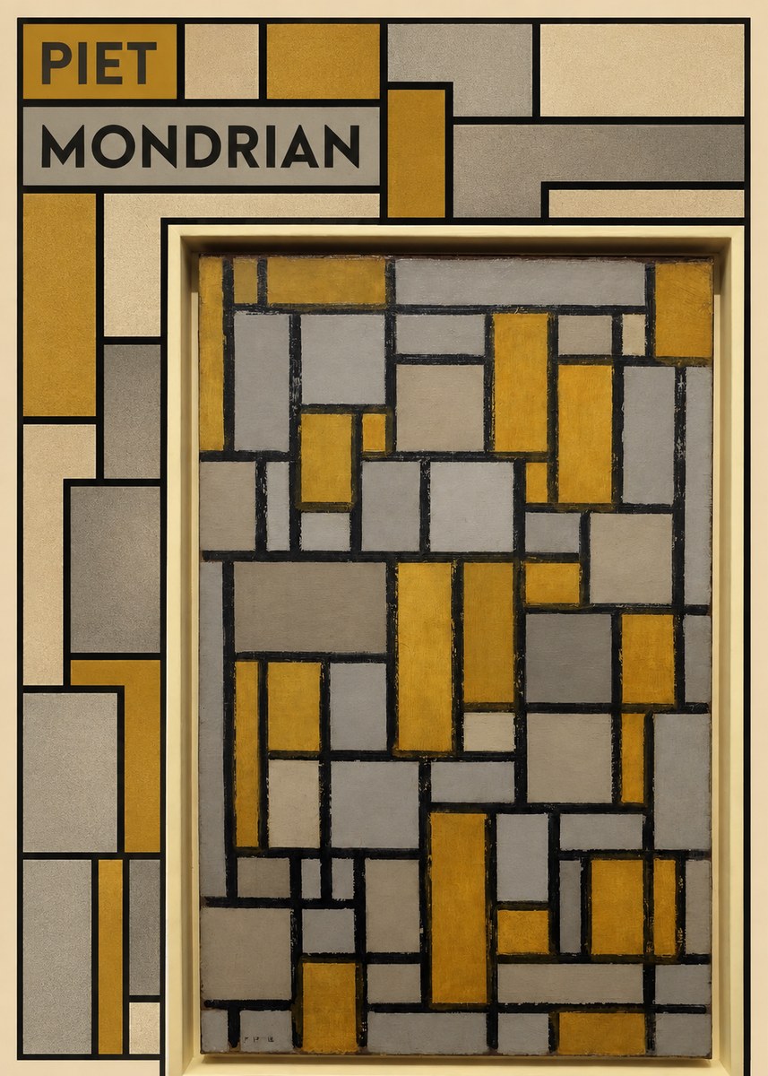 Piet Mondrian Composition in Grey and Yellow No5 - Poszter