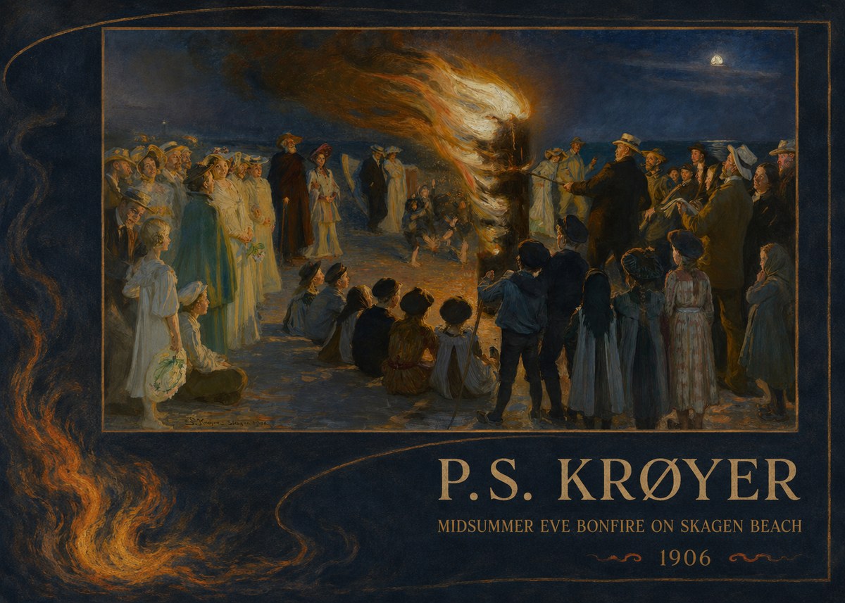 P.S. Krøyer Midsummer Eve Bonfire on Skagen Beach · 1906 No2 - Poszter
