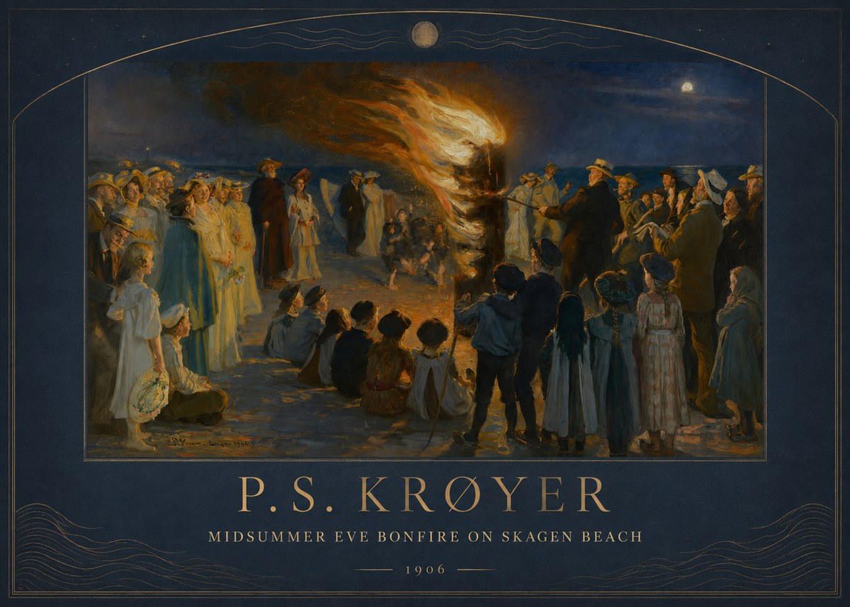 P.S. Krøyer Midsummer Eve Bonfire on Skagen Beach · 1906 No3 - Poszter