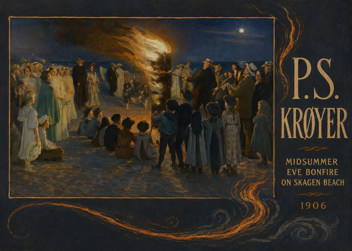 P.S. Krøyer Midsummer Eve Bonfire on Skagen Beach · 1906 No4 - Poszter
