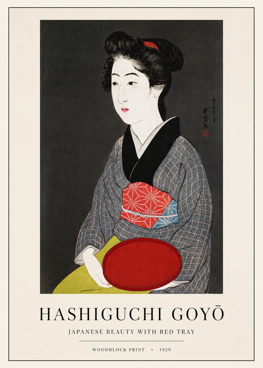 Hashiguchi Goyō Japanese Beauty with Red Tray No1 - Poszter