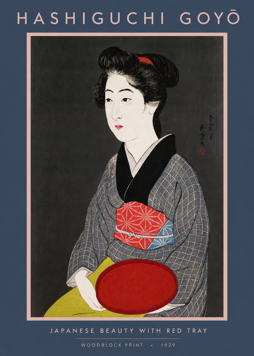 Hashiguchi Goyō Japanese Beauty with Red Tray No2 - Poszter
