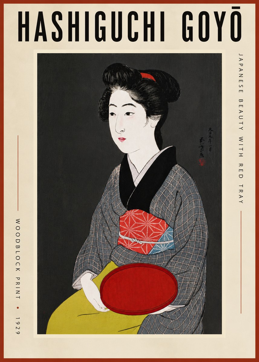 Hashiguchi Goyō Japanese Beauty with Red Tray No5 - Poszter
