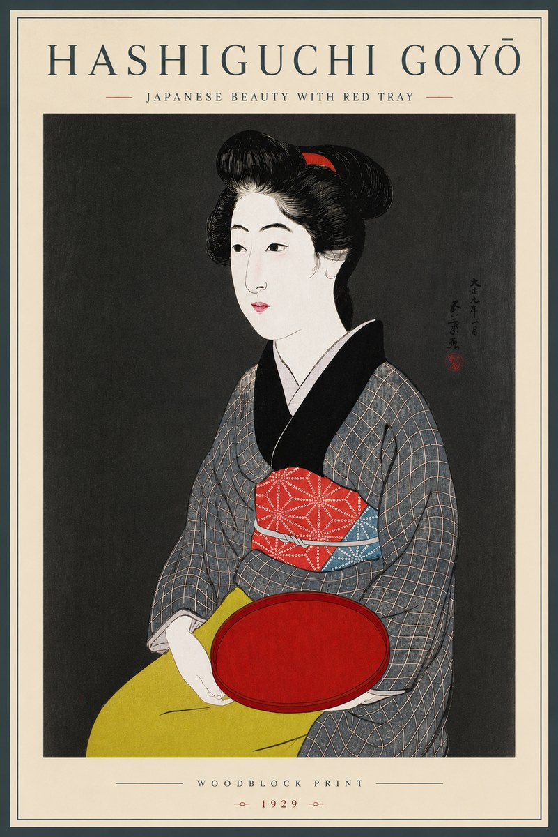 Hashiguchi Goyō Japanese Beauty with Red Tray No6 - Poszter