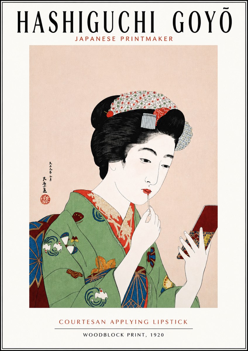 Hashiguchi Goyō Courtesan Applying Lipstick No3 - Poszter