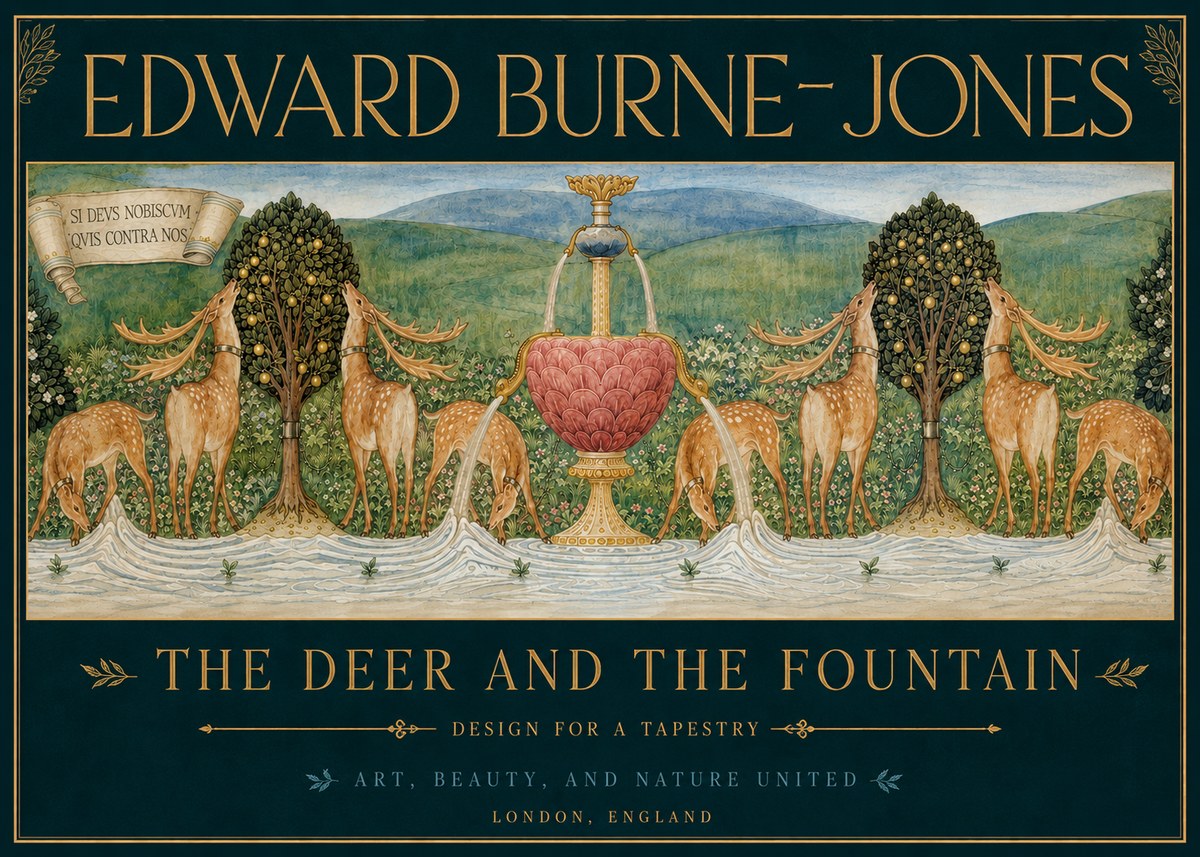 Edward Burne-Jones The Deer and the Fountain No3 - Poszter