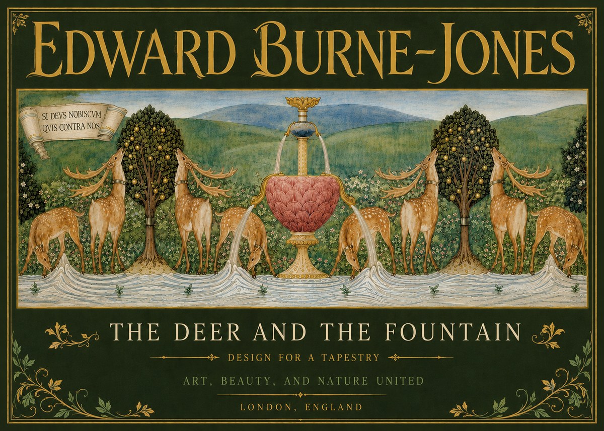 Edward Burne-Jones The Deer and the Fountain No5 - Poszter
