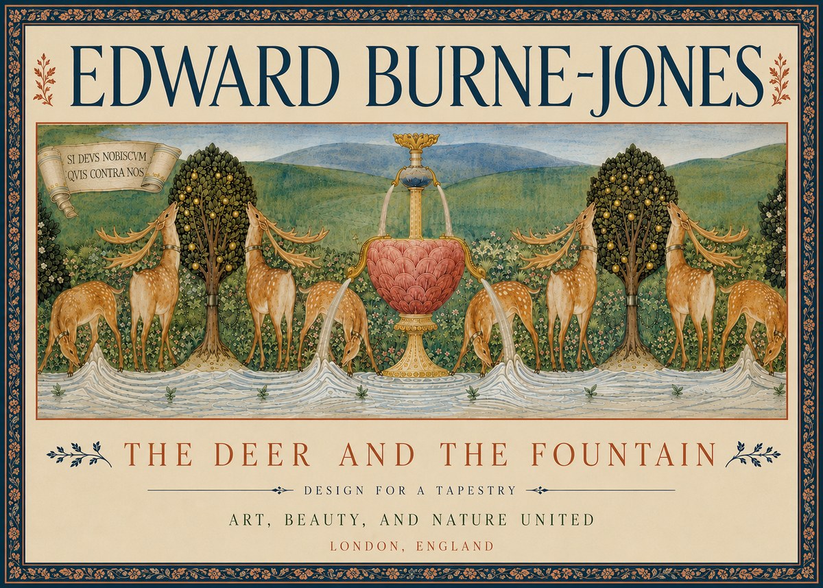 Edward Burne-Jones The Deer and the Fountain No6 - Poszter