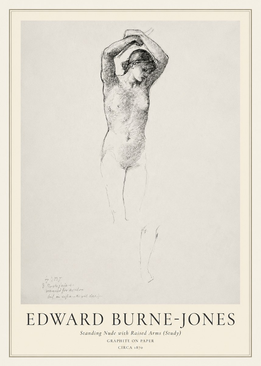 Edward Burne-Jones Standing Nude with Raised Arms (Study) No1 - Poszter