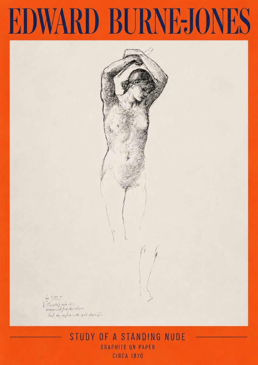 Edward Burne-Jones Standing Nude with Raised Arms (Study) No2 - Poszter