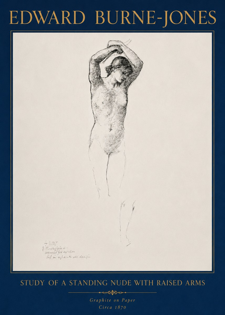 Edward Burne-Jones Standing Nude with Raised Arms (Study) No4 - Poszter
