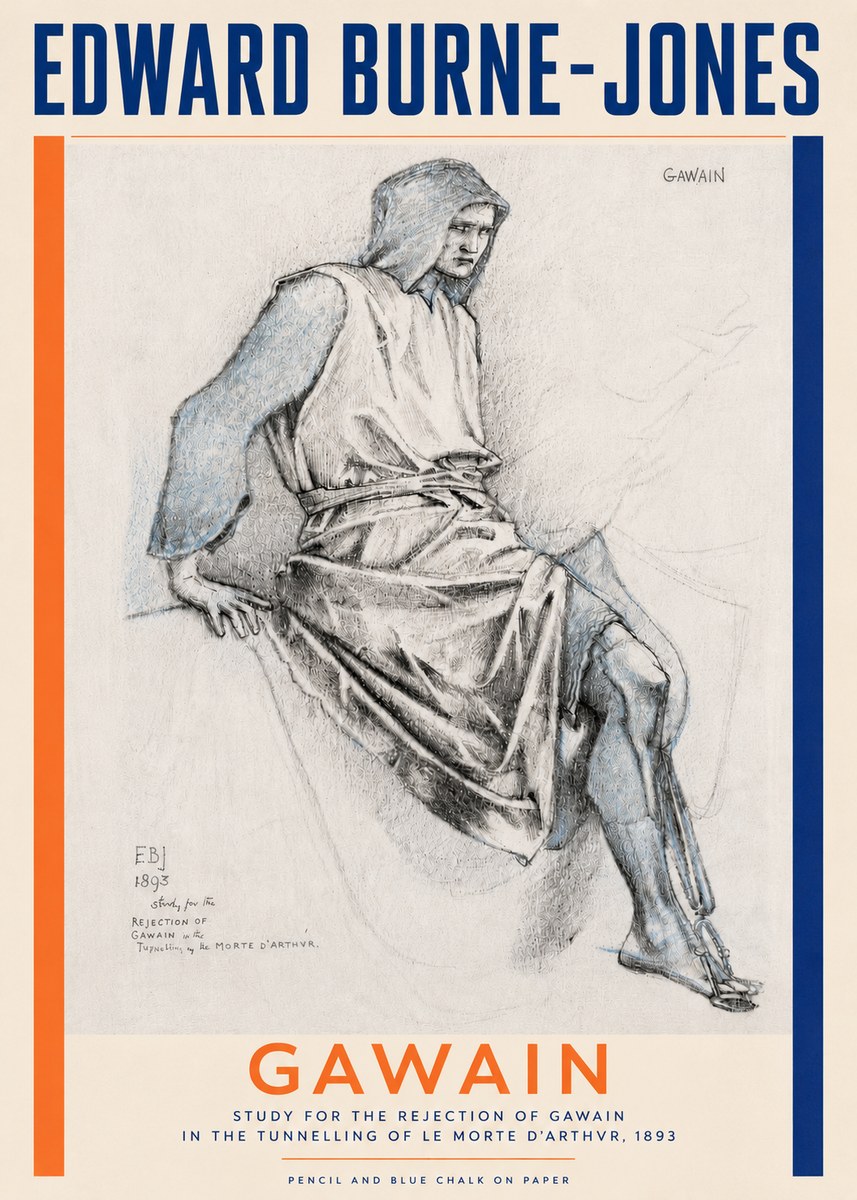 Edward Burne-Jones Gawain - Study for the Rejection of Gawain in the Tunnelling of Le Morte D'arthur, 1893 No5 - Poszter
