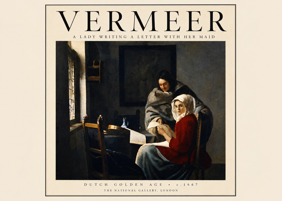 Vermeer A Lady Writing a Letter with Her Maid I No3 - Poszter