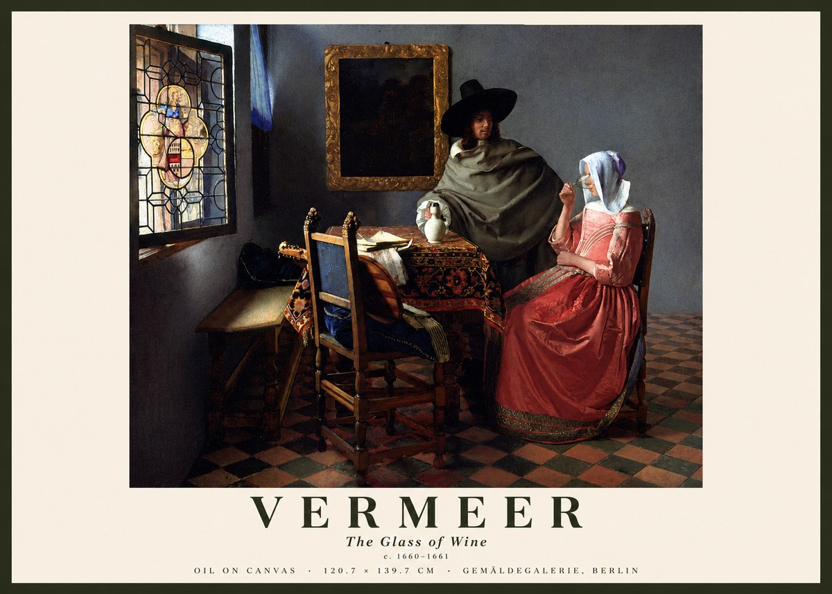 Vermeer The Glass of Wine No3 - Poszter
