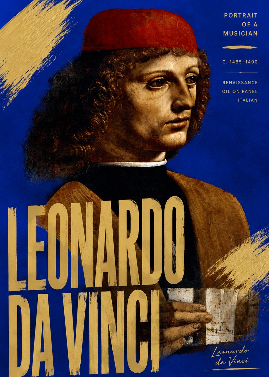 Leonardo da Vinci Portrait of a Musician No5 - Poszter