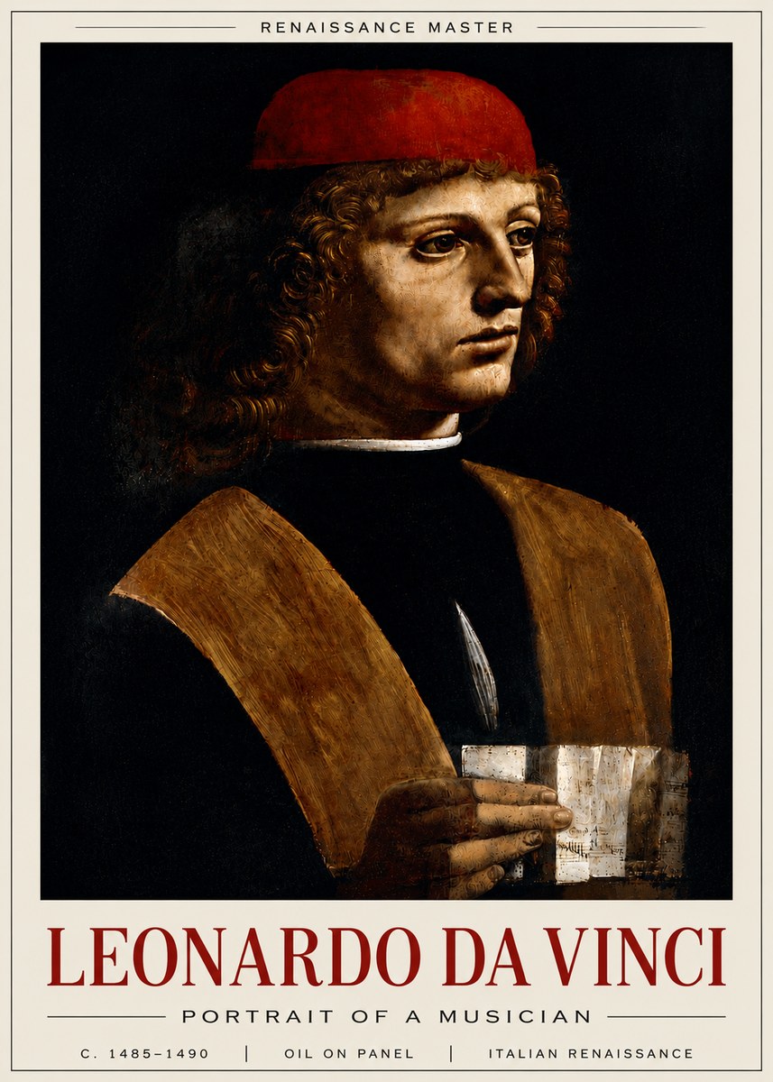 Leonardo da Vinci Portrait of a Musician No6 - Poszter