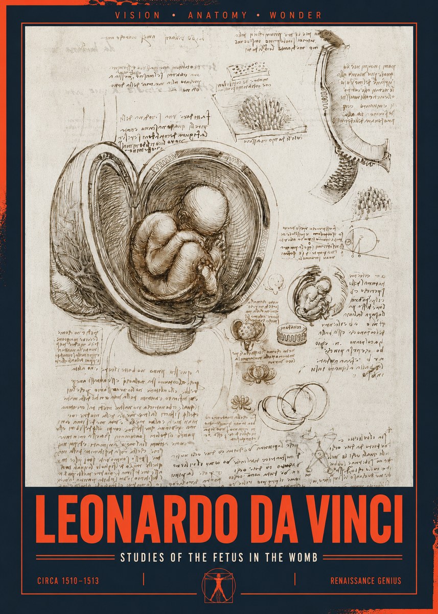 Leonardo da Vinci Studies of the Fetus in the Womb No2 - Poszter