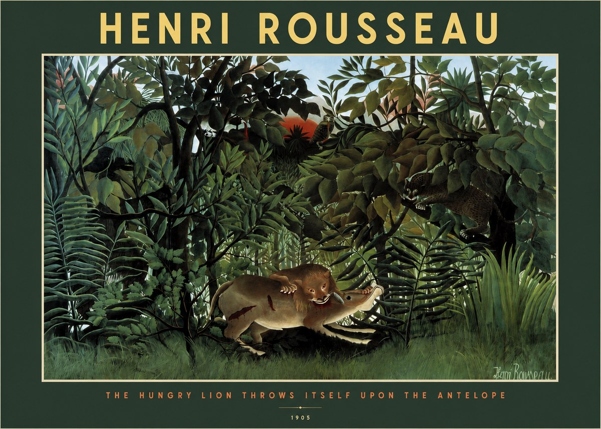 Rousseau The Hungry Lion Throws Itself Upon the Antelope No2 - Poszter