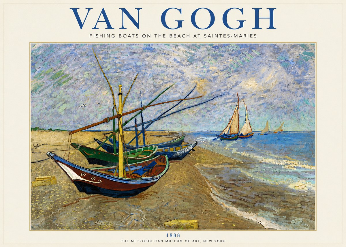 Van Gogh Fishing Boats on the Beach at Saintes-maries No4 - Poszter