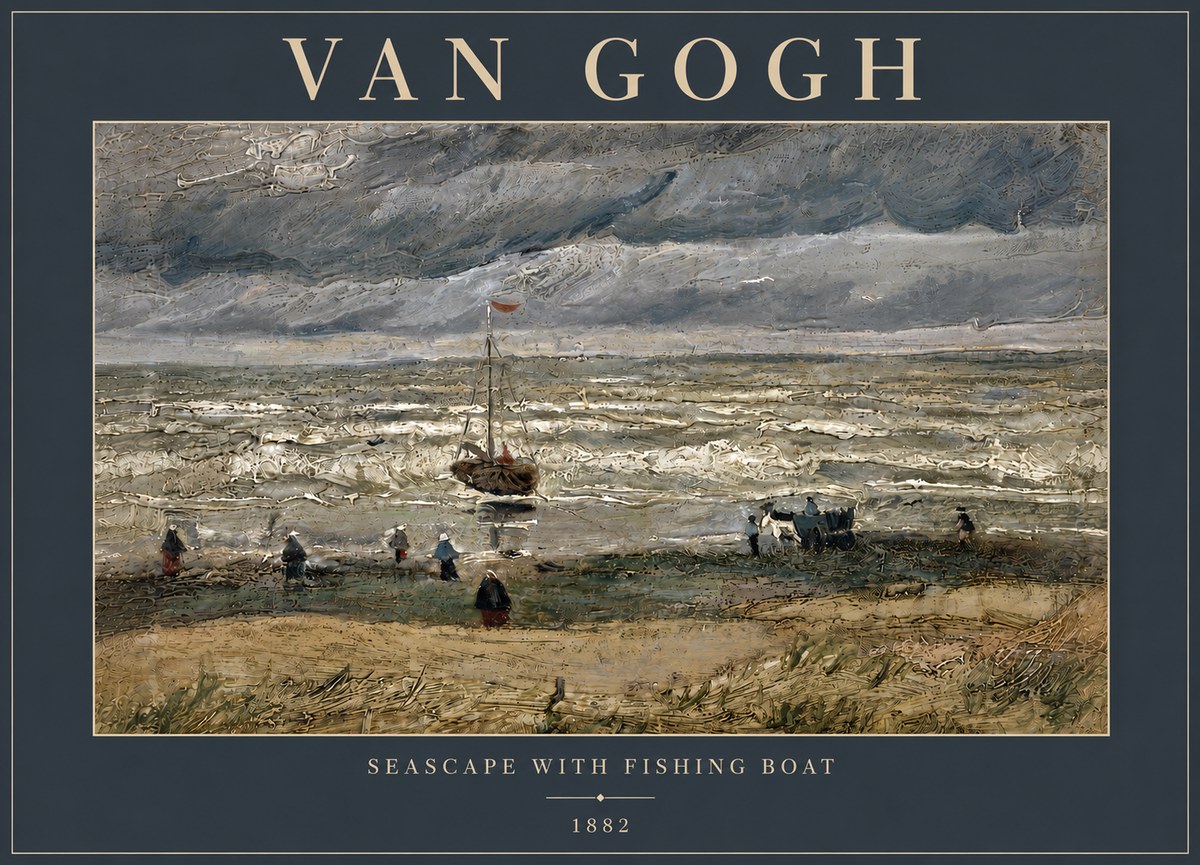 Van Gogh Seascape with Fishing Boat No5 - Poszter