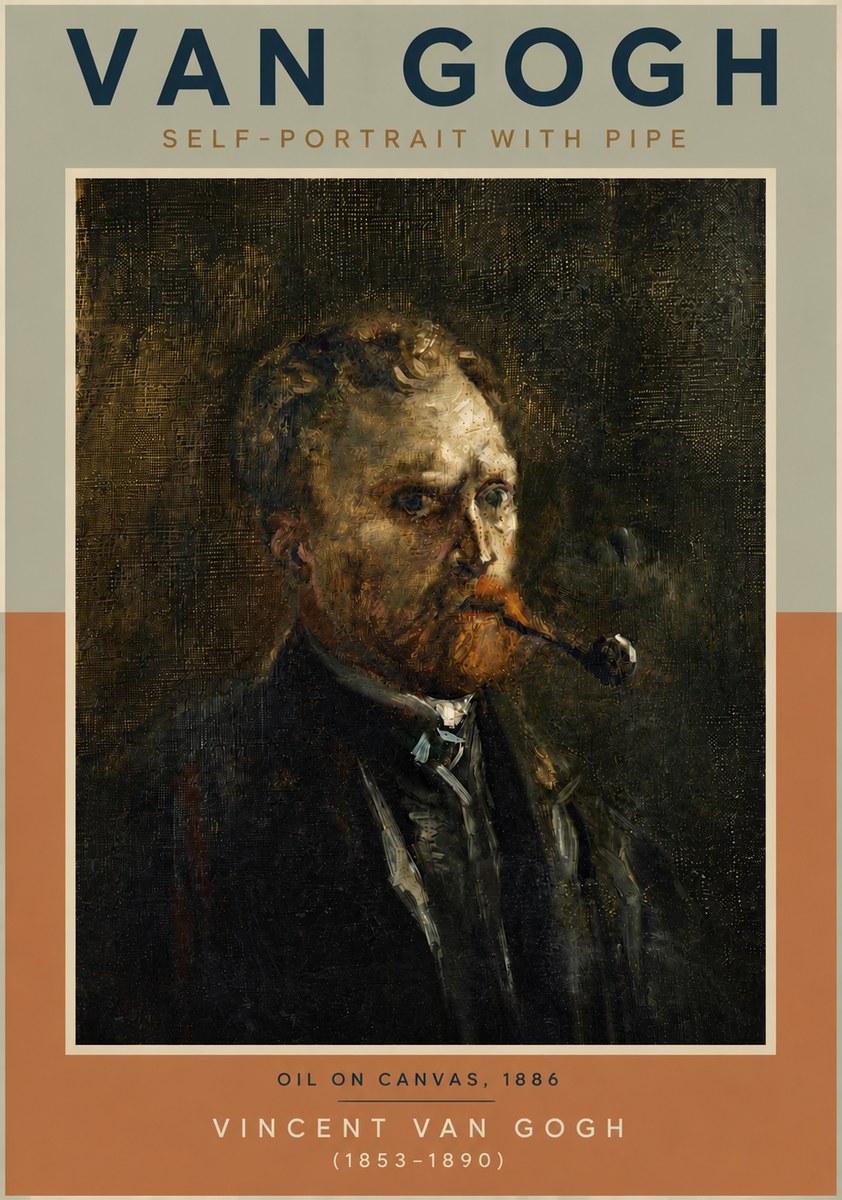 Van Gogh Self-portrait with Pipe No5 - Poszter