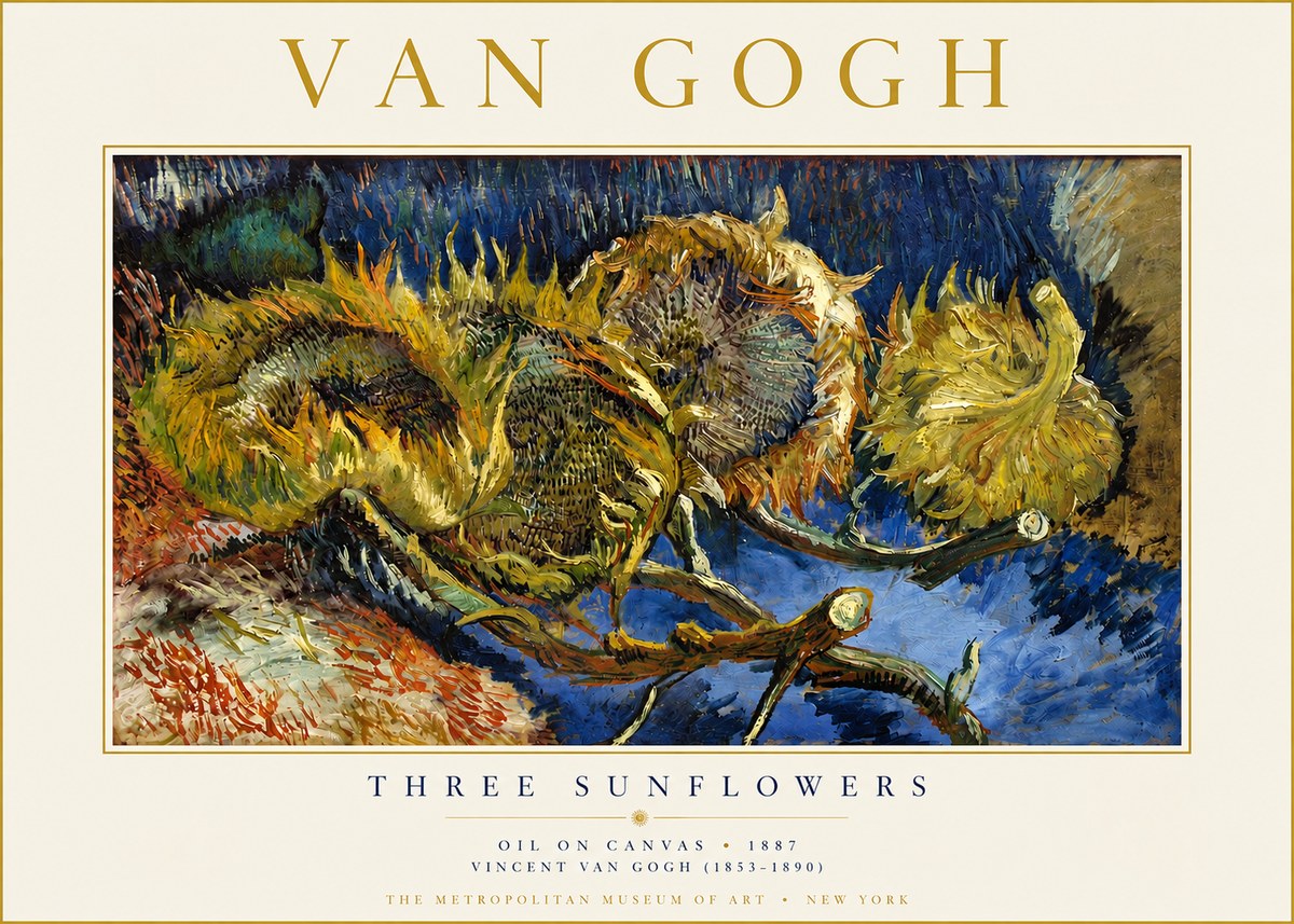 Van Gogh Three Sunflowers No3 - Poszter