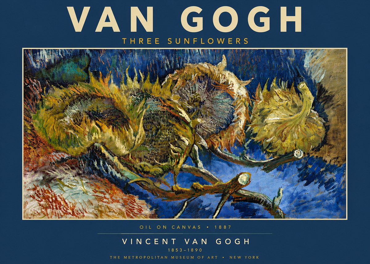 Van Gogh Three Sunflowers No5 - Poszter