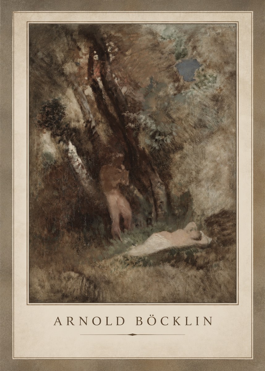 Arnold Böcklin Pan Frightening a Nymph No2 - Poszter