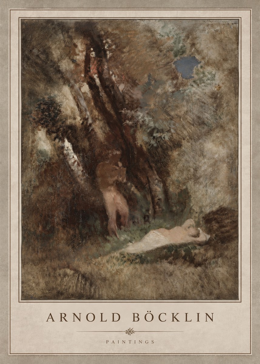 Arnold Böcklin Pan Frightening a Nymph No3 - Poszter