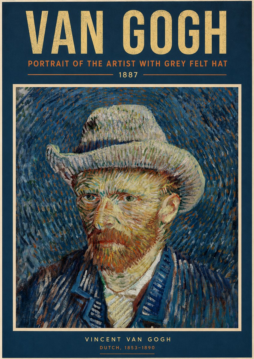 Van Gogh Portrait of the Artist with Grey Felt Hat No2 - Poszter