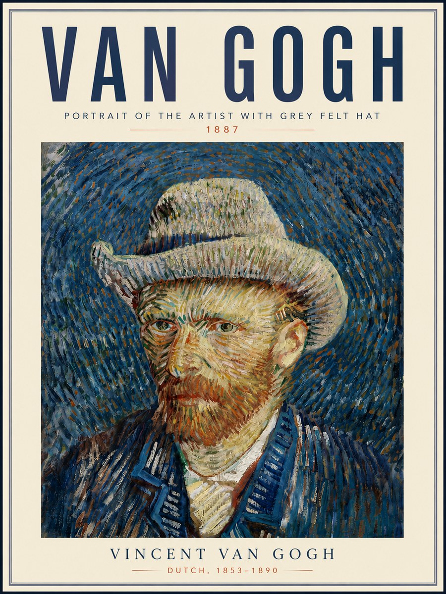 Van Gogh Portrait of the Artist with Grey Felt Hat No6 - Poszter